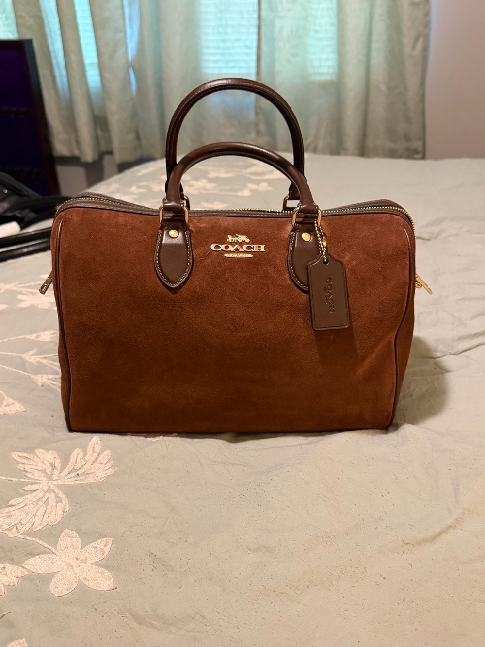 Coach Brown Suede Leather Large Rowan Satchel 2025